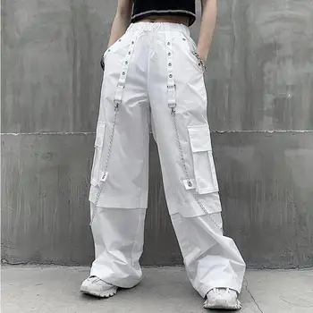 Gotic Femei Vrac Pantaloni Albi de Înaltă Talie Pantaloni de Vară de Moda Hip Hop Harajuku Largi Pantaloni Lungi 2020 coreean Pantaloni 3XL FY471