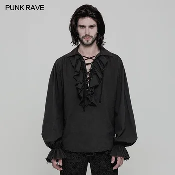 Gotic Negru Alb Culoare lanternă sleeve T-shirt Steampunk Moda Felinar guler victorian Mens T Shirt de Sus Punk Rave WY-873CCM