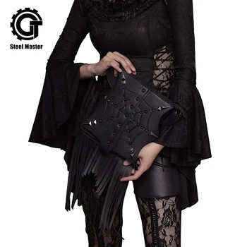 Gotic Steampunk Retro Rock Sac Moda Barbati Femei Ciucure Geanta de Umar de Telefon Caz, Titularul PU Negru din Piele Messenger Pungă de Noi