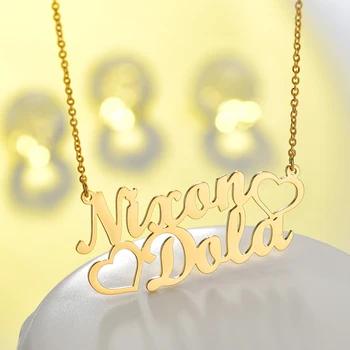 Goxijite 2019 Moda Personalizate Din Oțel Inoxidabil 2 Numele Inima Colier Pentru Femei Scrisoare Personalizata De Aur Cravată Colier Cadou