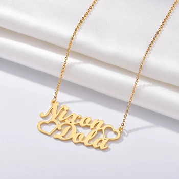 Goxijite 2019 Moda Personalizate Din Oțel Inoxidabil 2 Numele Inima Colier Pentru Femei Scrisoare Personalizata De Aur Cravată Colier Cadou