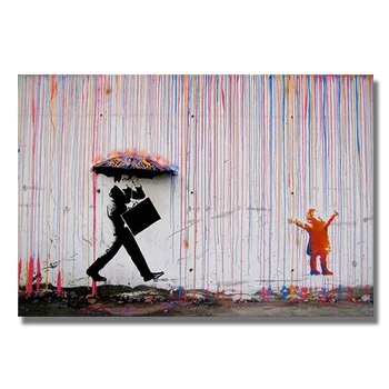Graffiti Banksy Colorate Ploaie Panza Pictura, Postere, Printuri Quadros Arta De Perete Imagine Moderna Pentru Living Decor Acasă Cuadros