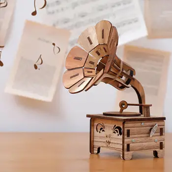 Gramofon Cutii Muzicale DIY din Lemn Cutie muzicala din Lemn Retro Meserii pentru Cadou de Ziua de Epocă, Decorațiuni interioare, Accesorii