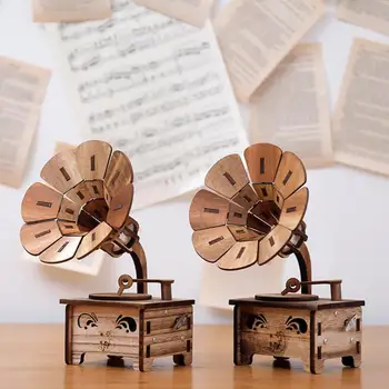 Gramofon Cutii Muzicale DIY din Lemn Cutie muzicala din Lemn Retro Meserii pentru Cadou de Ziua de Epocă, Decorațiuni interioare, Accesorii