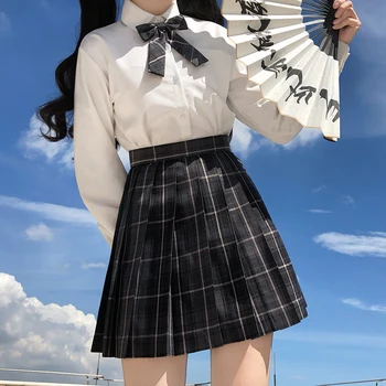 [Gri fumuriu] fată de vară talie mare fuste plisate fuste carouri rochie de sex feminin pentru jk uniformă de școală elevii haine