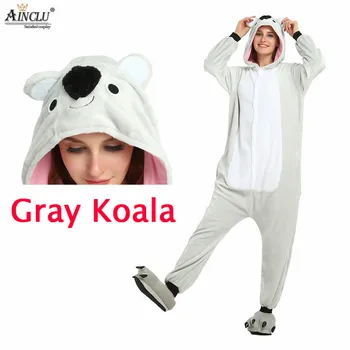 Gri Koala Scutec Pentru Adulti Femei De Animale Pijama De Flanel Gri De Iarna De Cald Îngroșa Costum De Sărbători Petrecere În Pijamale-O Singură Bucată Sleepwear