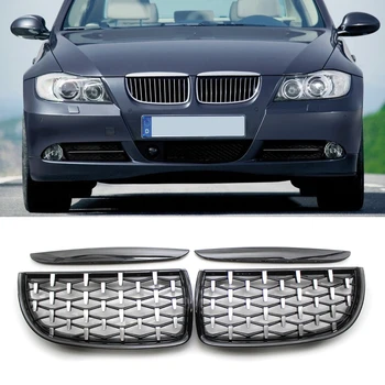 Grila rinichi Neagra cu Ușurință de Instalare Masina Personala 1 Pereche de Diamant Elemente Cromate pentru BMW E90 E91 Seria 3 M3 2005-2008