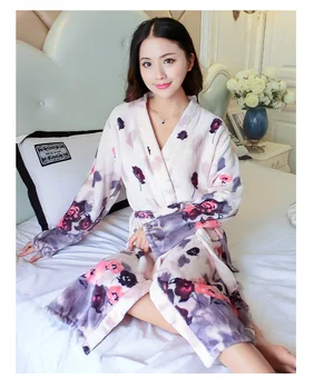 Gros De Iarna Cald Robă Lungă Rochie De Sex Feminin Flanel Kimono-Halat De Baie Moale Ladys Sleepwear Acasă Haine Casual Cămașă De Noapte