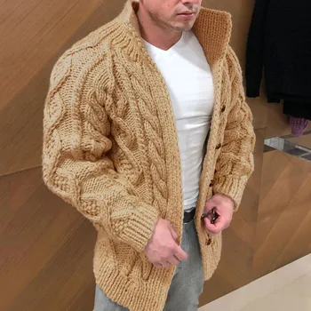 Gros de iarna pentru Bărbați Pulover Tricotate Haina cu Maneci Lungi Cardigan Fleece Full Zip de sex Masculin de Cauzalitate Plus Dimensiunea Îmbrăcăminte pentru Toamnă