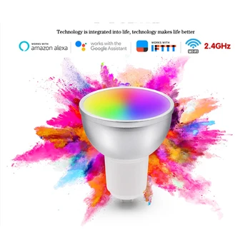 GU10 5W WiFi Inteligent Bec LED Lampa de la Distanță de Control Vocal RGBCW Estompat LED Lumina de Lucru Cu Alexa Google Pentru Viața Inteligentă APP