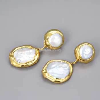 GuaiGuai Bijuterii Placate cu Aur Galben alb natural monedă de perle de apă dulce Cercei