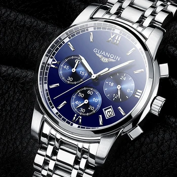GUANQIN Mens Ceasuri de Top de Brand de Moda de Lux de Afaceri Cronograf Cuarț Ceas Barbati Sport din Oțel Inoxidabil Ceas de mână rezistent la apă