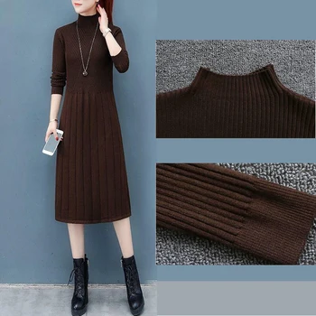 Guler clasic îngroșarea pulover tricot rochie pentru femei tricotate lungi Pulovere Toamna și iarna Cald coreean femei de îmbrăcăminte