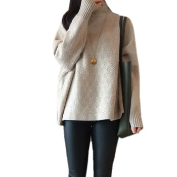 Guler pulover de cașmir femei îngroșarea leneș pulover vrac toamna iarna nou twist tricotate sacou feminin topuri