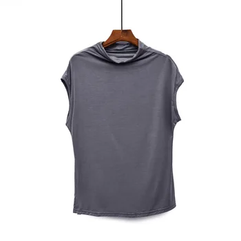 Guler T-shirt Femei Primavara-Vara Femei fără Mâneci Alb Negru Gri Subțire de Bază Tricou Lady Tee Topuri de Culoare Solidă
