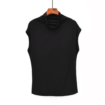 Guler T-shirt Femei Primavara-Vara Femei fără Mâneci Alb Negru Gri Subțire de Bază Tricou Lady Tee Topuri de Culoare Solidă