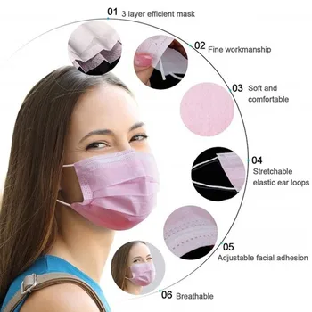 Gura Masca 3-strat de culoare Roz de Unică folosință Pentru Adulți Anti Picături de Protecție Față 10/50/100/200 PC-uri Non-Țesute Earloops Măști