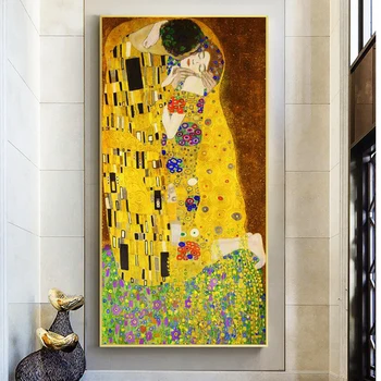 Gustav Klimt Sarutul Clasic de Arta Celebre Picturi in Ulei Print pe Panza, Postere de Arta, Printuri și Perete Panza de Poze Decor Acasă