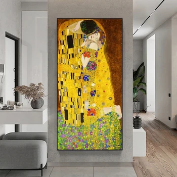 Gustav Klimt Sarutul Clasic de Arta Celebre Picturi in Ulei Print pe Panza, Postere de Arta, Printuri și Perete Panza de Poze Decor Acasă