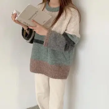 H. SA 2019 Femei Pulover și Pulovere Oneck Mozaic Liber coreeană de Moda Pulover Topuri Fată Pulover Vrac Haine Tricot Pulovere