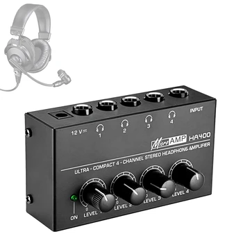 HA400 Ultra-compact Mini Audio pentru Căști Stereo 4 Canale Amplificator Cu Adaptor de Alimentare Negru