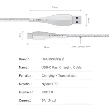 Hagibis USB de Tip C Cablu pentru Samsung S9 S10 5A 40W Încărcare Rapidă USB-C de Încărcare Sârmă USB C Cablu pentru Xiaomi mi9 Redmi note7 Huawei