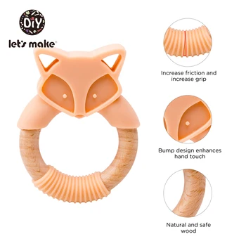 Hai să Facem 1BUC Copil jucării Teether Fox Inel de Dentitie Desene animate Formă Lemn de Fag BPA Gratuit Copil Zuruitoare Face Azil de Silicon jucării Teether