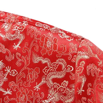 Haine tradițională Chineză Tang Costum Sacou de Nunta 2019 Mătase Roșie Geaca Barbati Toamna Dragon Cheongsam Topuri Plus Dimensiune 4XL