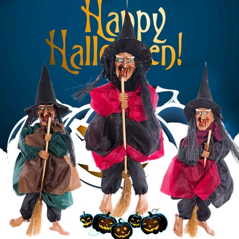 Halloween Agățat Vrăjitoare Păpuși Control Vocal Prop Animate Fantomă Înfricoșător De Echitatie Mătură Perete Atarna Petrecere În Aer Liber, Decor Acasă Jucării