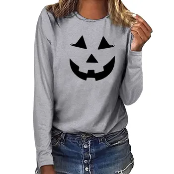 Halloween Emoție Zâmbet Imprimat cu Maneci Lungi T-shirt Femei Toamna Iarna 2020 Camasi pentru Femei Casual Alb O Grafica Gât Tees