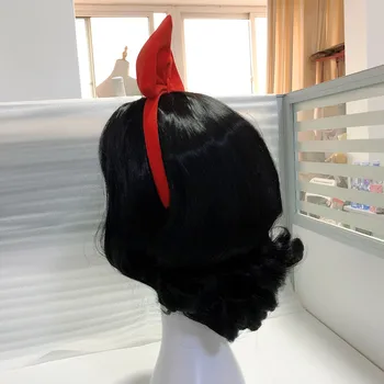 Halloween Femei Alba ca Zapada Printesa peruca cosplay părul negru Etapă Joc de Rol negru ondulat parul cu roșu bowknot alba ca zapada hairband