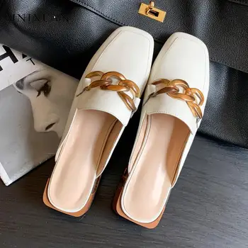 Handmade femei pompe tocuri joase catâri pantofi de vară 2020 toamna din piele square toe tocuri indesata papuci de casă, sandale marimea 34-43
