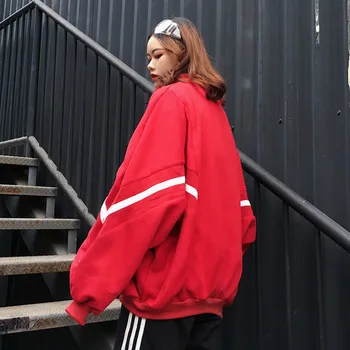 Hanorace Femei Guler Cu Fermoar Harajuku Vrac Petrecere A Timpului Liber La Modă Simplu Hip Hop Femei Îmbrăcăminte De Stradă Îngroșare Cu Dungi Șic