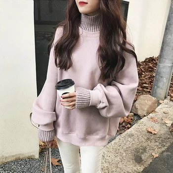 Hanorace Femei Guler Solid All-meci Stil coreean Elegant Vrac Elevii Moale Femei Hanorac Trendy Haine Casual Pulover