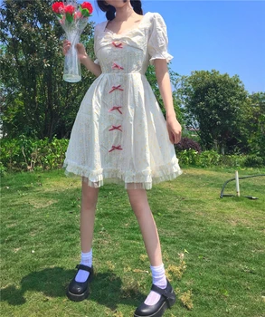Harajuku de Vară a femeilor Japoneze ins franceză dulce fată drăguță sens de design pătrat guler off-umăr Lolita rochie Kawaii Drăguț