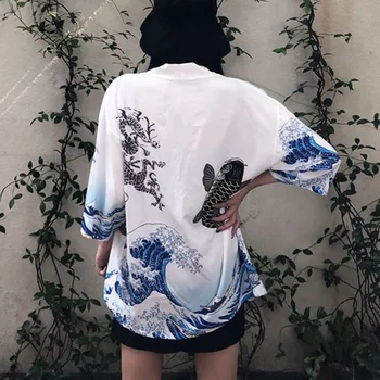 Harajuku Desene Animate Print Kimono De Vară Pentru Femei Cardigan De Cauzalitate Feminin Bluza Tricou Vrac Îmbrăcăminte Exterioară