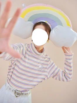 Harajuku Dulciuri cu Dungi pentru Femei T-shirt 2020 Toamna Drăguț Top cu Maneci Lungi Haine de sex Feminin Kawaii Epocă Guler cu Nervuri de Tricou