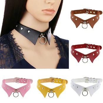 Harajuku Punk Stil Gotic din Piele cu Guler Cravată Colier pentru Femei Cosplay Bijuterii Simplu Moda Inele PU Clavicula Colier