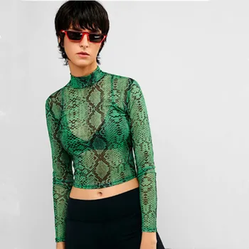 Harajuku Snake Print Crop Top Pentru Femei Cu Maneci Lungi Tricou 2021 Primavara-Vara De Îmbrăcăminte Alternative Y2k Mulher Camisetas Kaki/Verde
