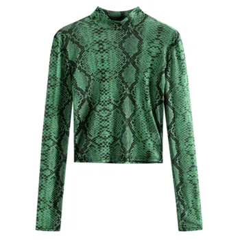 Harajuku Snake Print Crop Top Pentru Femei Cu Maneci Lungi Tricou 2021 Primavara-Vara De Îmbrăcăminte Alternative Y2k Mulher Camisetas Kaki/Verde