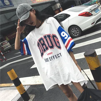 Harajuku Tricou Lung Pierde Scrisoarea Imprimate Femei Tricou Vrac Femei Tee Topuri De Mari Dimensiuni Vara T-Shirt