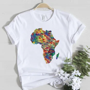 Harta Africa Grafic Teuri pentru Femei Haine de Vară 2020 Topuri Harajuku Femei tricou Bumbac Alb Imprimat tricou Femme Streetwear