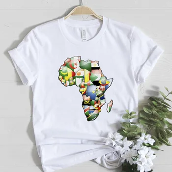 Harta Africa Grafic Teuri pentru Femei Haine de Vară 2020 Topuri Harajuku Femei tricou Bumbac Alb Imprimat tricou Femme Streetwear
