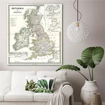 Harta Insulele Britanice Anglia Epocă Panza De Imprimare Imagine Cafenea Bar Pub Home Decor Autocolant De Perete Design Rafinat Retro Poster