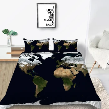 Harta lumii Set de lenjerie de Pat Queen-Size la Modă Creative 3D Carpetă Acopere Regele Negru Twin Single Dublu Design Unic Set de Pat