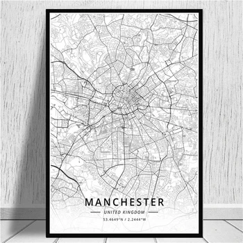 Harta Poster Manchester Mecca München, Oraș Renumit în întreaga Lume Printuri de Călătorie Lume Arta de Perete Panza Pictura pentru Casa Cuadros Decor