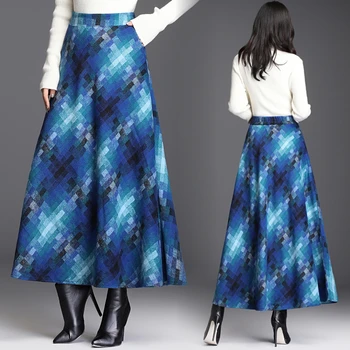 HAYBLST Brand Femeie Fusta 2020 Toamna Iarna Fuste Femei Haine Plus Dimensiunea Stil coreean Înalt Talie Cârpă de Lână Carouri Îmbrăcăminte