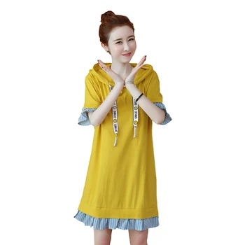 HAYBLST Femei Brand Hooded Dress 2019 Noua Moda de Vara Mozaic cu Dungi Haine Casual Plus Size5XL Liber coreea Femei Rochie