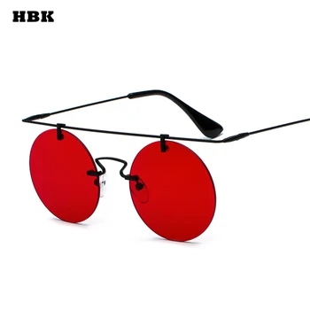 HBK 2018 Newes Doamnelor Moda Rotund ochelari de Soare Barbati Retro de Metal Negru maro maro Purpuriu roșu fara rama Ochelari de Soare Femei UV400