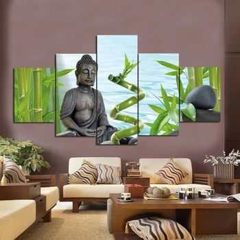 HD Imprimate Panza Poster de Perete Modular Imagini de Artă Cadru 5 Panouri Buddha Bambus Piatra Seaview Tablouri Living Decor Acasă